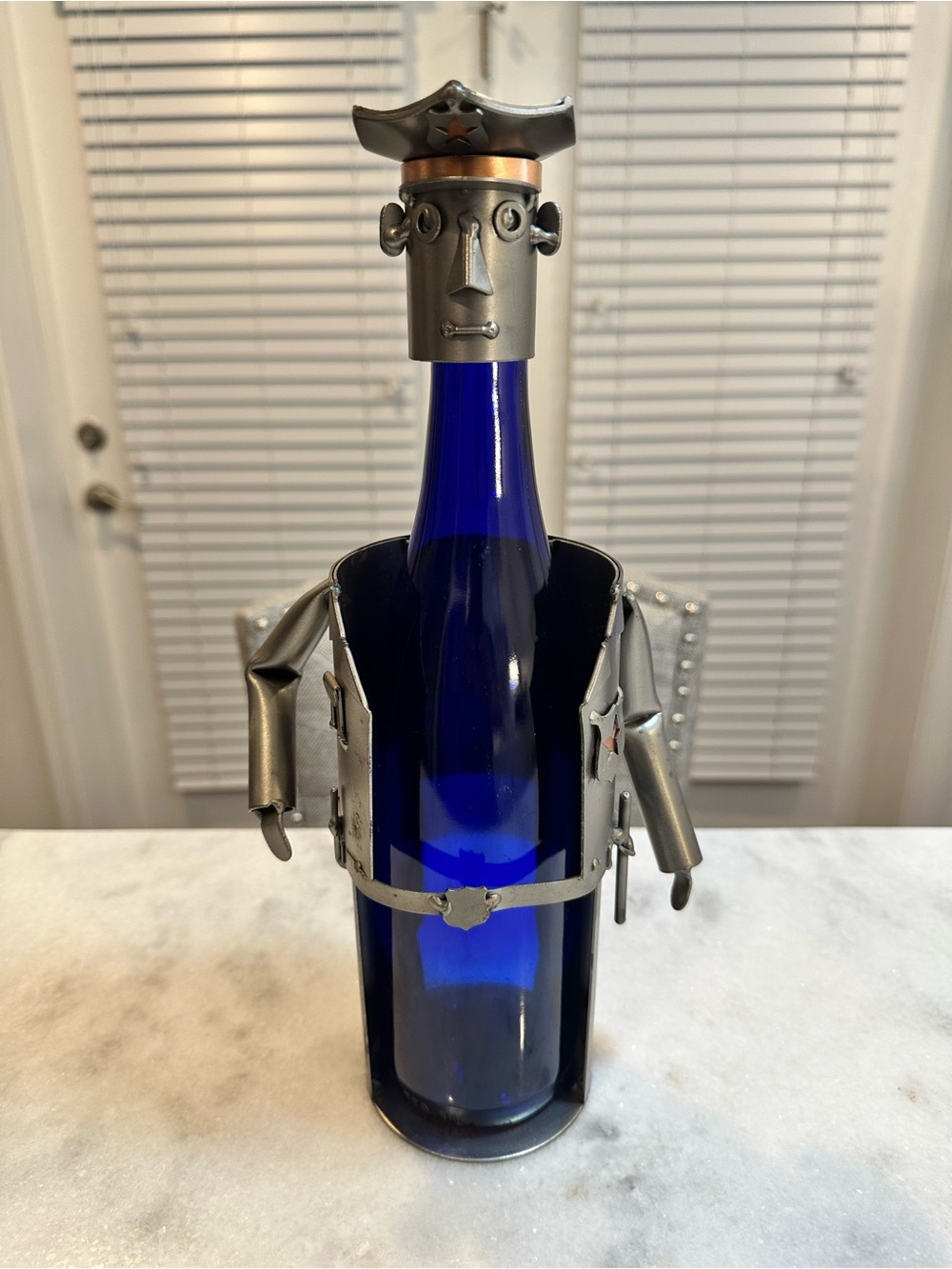 Metal Rustic Unique Police Sheriff Wine Bottle Holder H&K Steel Sculpture